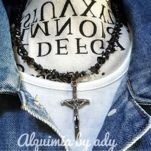 Alquimia Smokey Quartz Beaded Necklace with Silver Cross